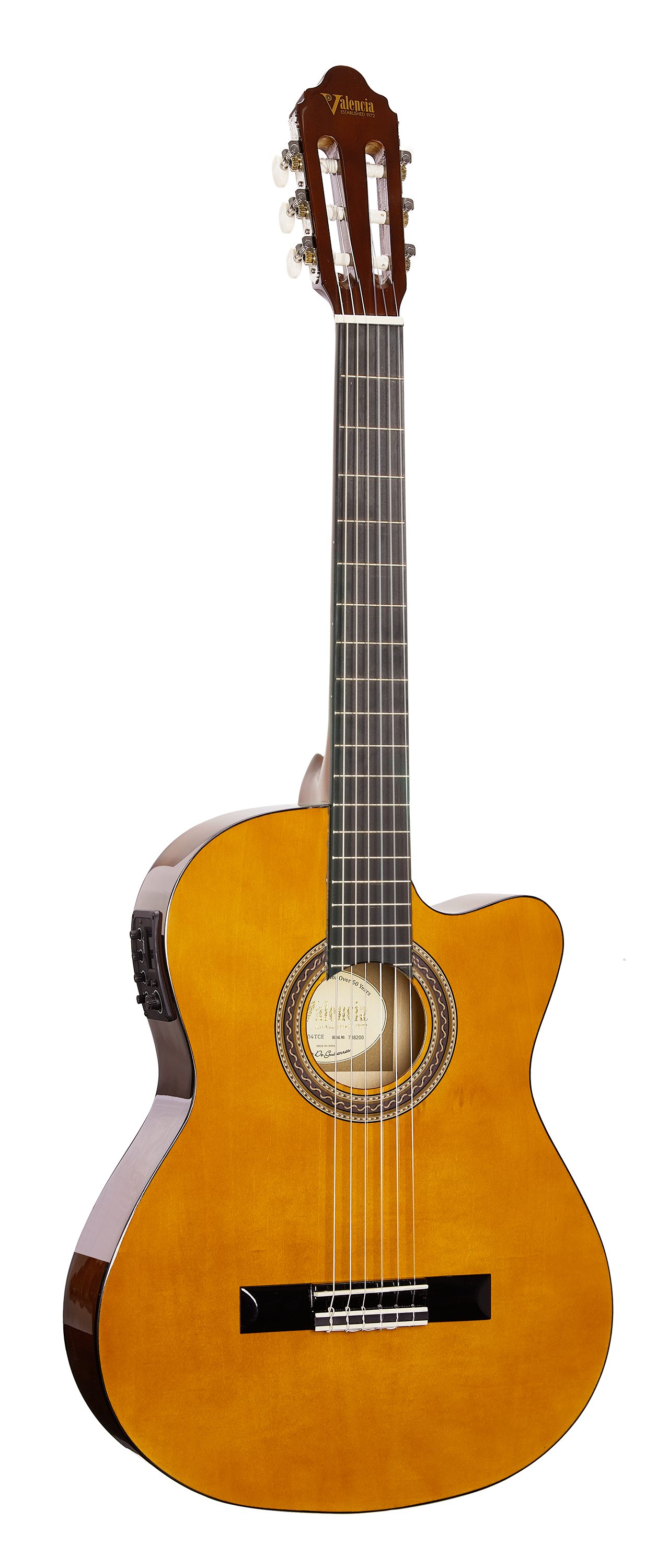 Valencia | VC104TCE | 4/4 size thin body electric/acoustic classical guitar with Venetian cutaway. Valencia | VC104TCE | 4/4 size thin body electric/acoustic classical guitar with Venetian cutaway.